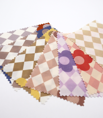 【25SS-120】レトロフラワー×ダイヤチェックプリントコーデュロイ　/0.5ｙあたり=～930円