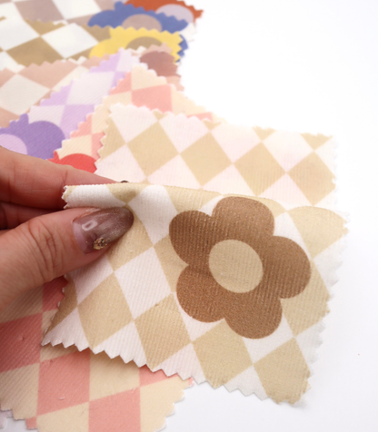 【25SS-120】レトロフラワー×ダイヤチェックプリントコーデュロイ　/0.5ｙあたり=～930円