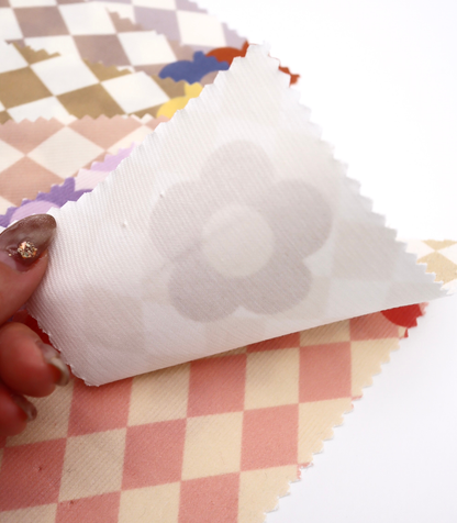 【25SS-120】レトロフラワー×ダイヤチェックプリントコーデュロイ　/0.5ｙあたり=～930円