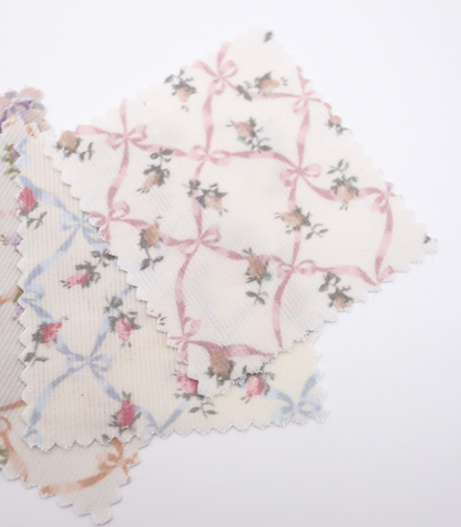 【25SS-112】ローズ×リボンプリントコーデュロイ　/0.5ｙあたり=～890円
