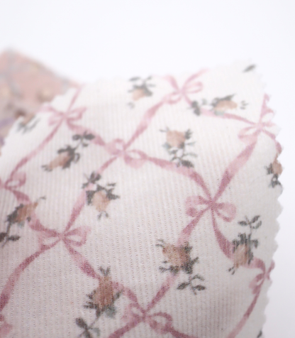 【25SS-112】ローズ×リボンプリントコーデュロイ　/0.5ｙあたり=～890円