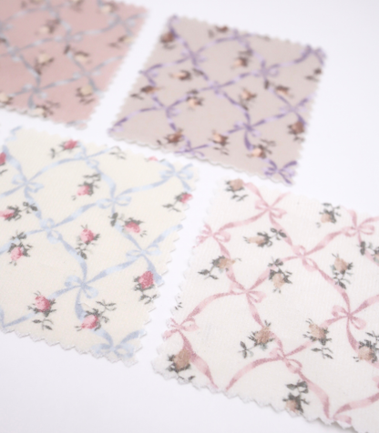 【25SS-112】ローズ×リボンプリントコーデュロイ　/0.5ｙあたり=～890円