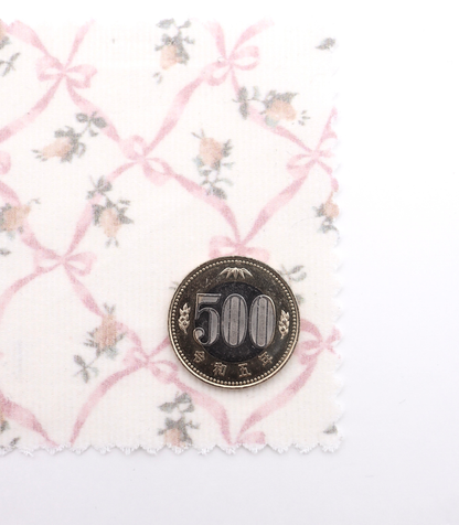 【25SS-112】ローズ×リボンプリントコーデュロイ　/0.5ｙあたり=～890円