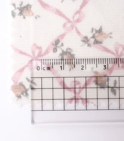 【25SS-112】ローズ×リボンプリントコーデュロイ　/0.5ｙあたり=～890円