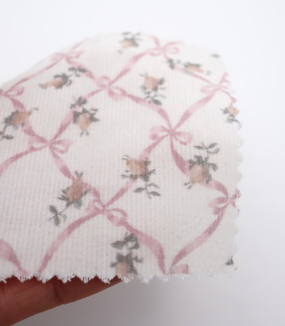 【25SS-112】ローズ×リボンプリントコーデュロイ　/0.5ｙあたり=～890円