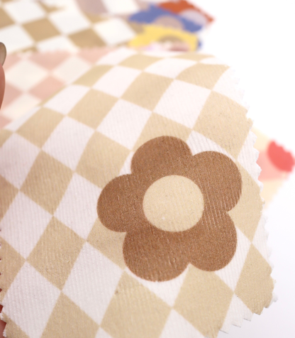 【25SS-120】レトロフラワー×ダイヤチェックプリントコーデュロイ　/0.5ｙあたり=～930円