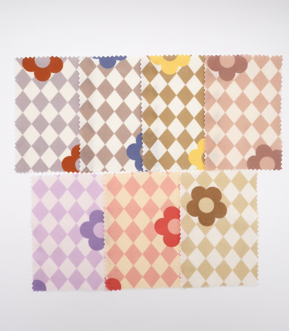 レトロフラワー×ダイヤチェックプリントコーデュロイ　韓国生地　東大門市場生地