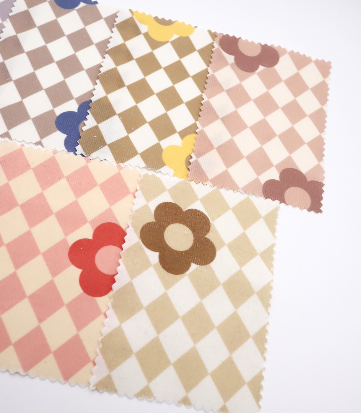 【25SS-120】レトロフラワー×ダイヤチェックプリントコーデュロイ　/0.5ｙあたり=～930円