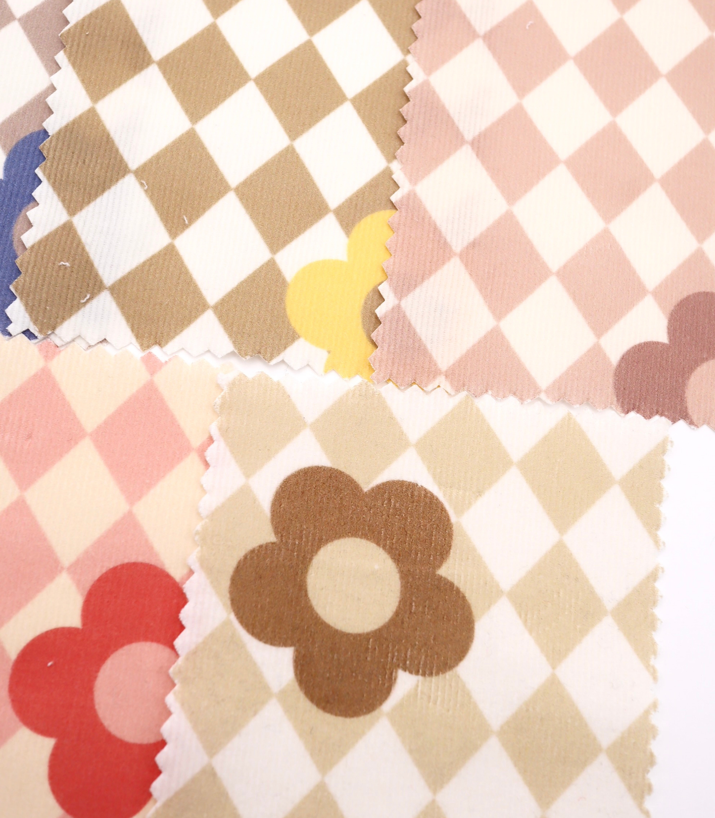 【25SS-120】レトロフラワー×ダイヤチェックプリントコーデュロイ　/0.5ｙあたり=～930円