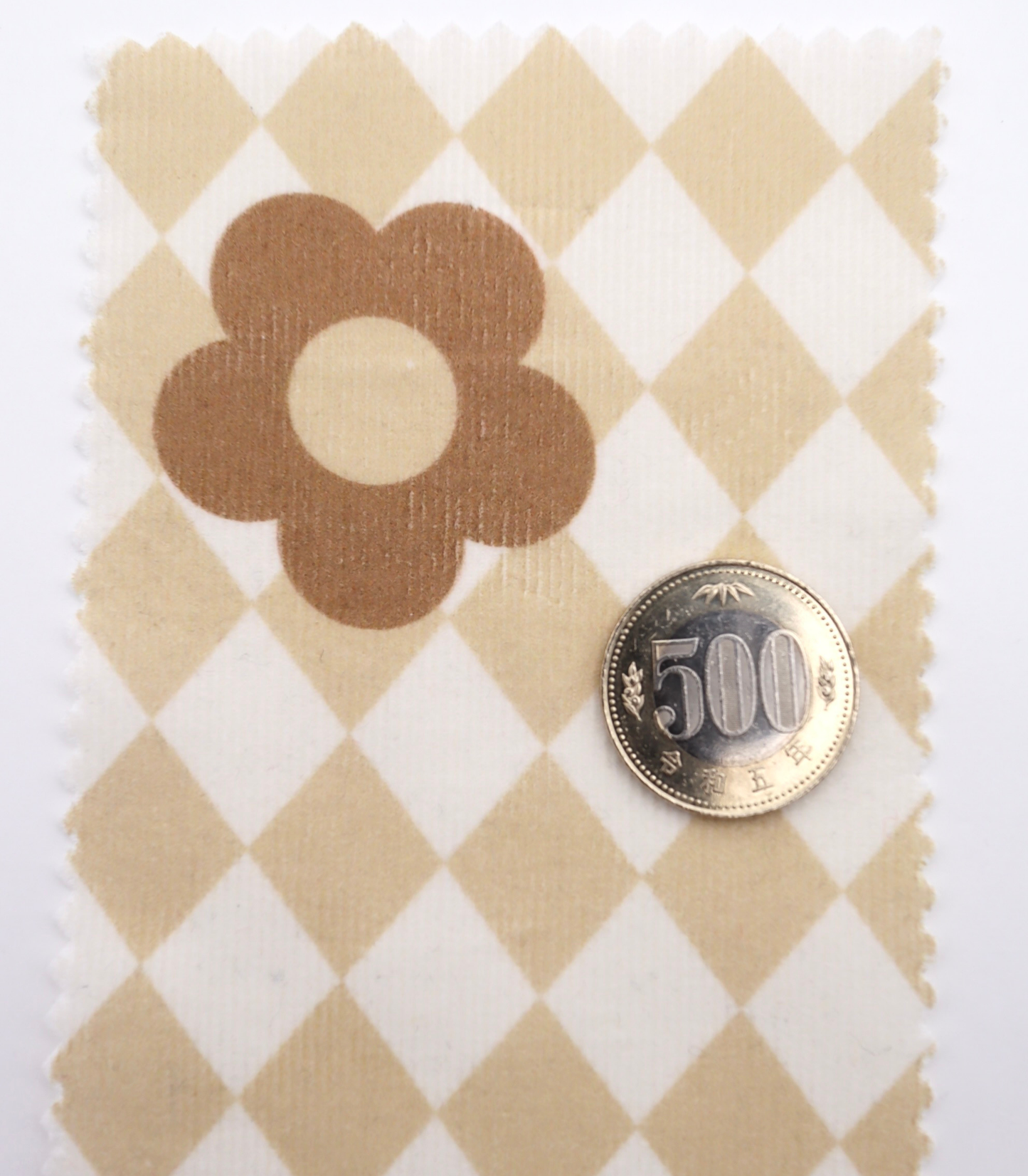 【25SS-120】レトロフラワー×ダイヤチェックプリントコーデュロイ　/0.5ｙあたり=～930円