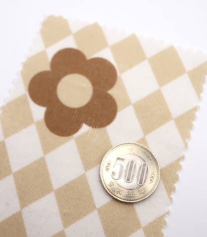 【25SS-120】レトロフラワー×ダイヤチェックプリントコーデュロイ　/0.5ｙあたり=～930円