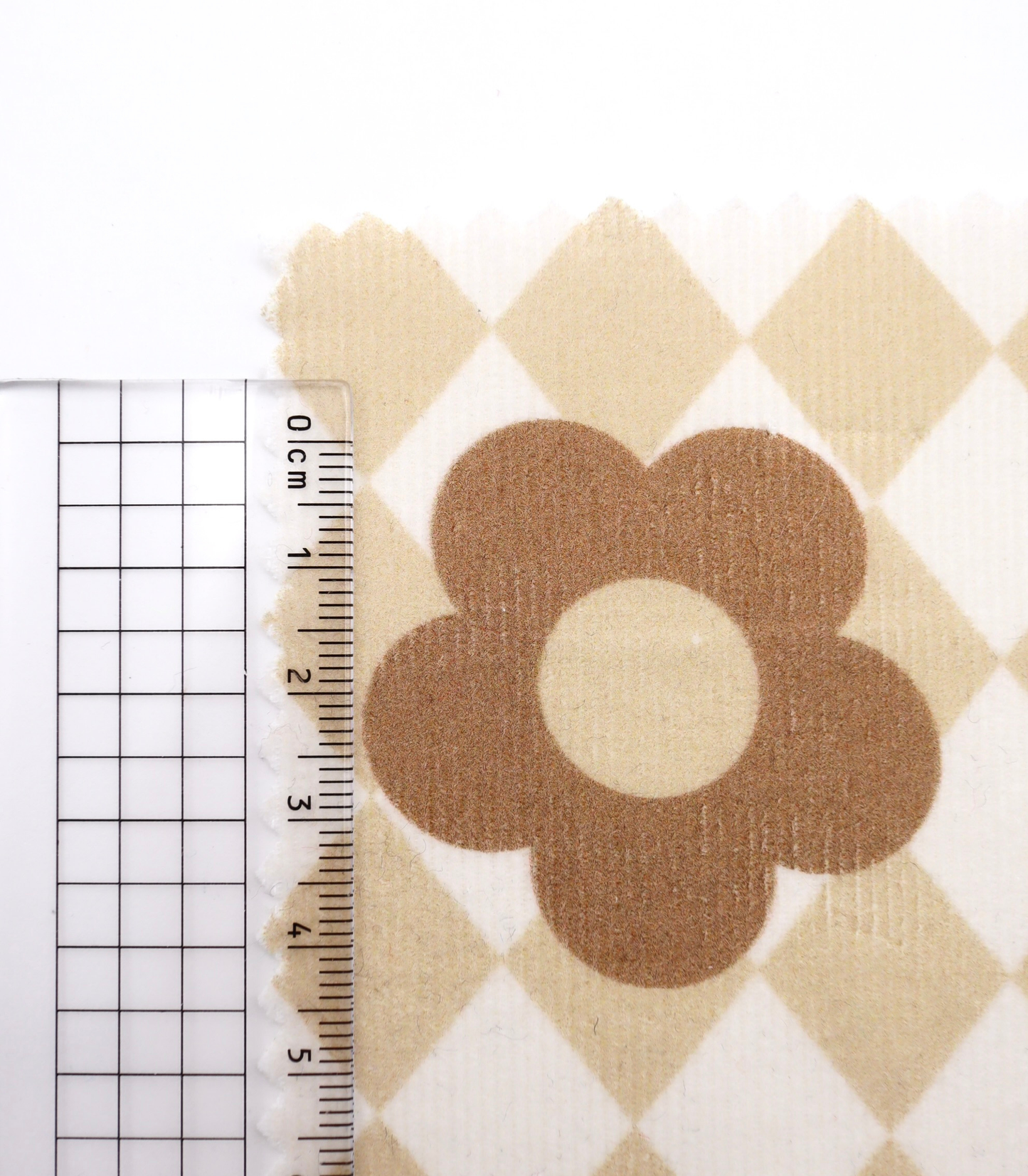 【25SS-120】レトロフラワー×ダイヤチェックプリントコーデュロイ　/0.5ｙあたり=～930円