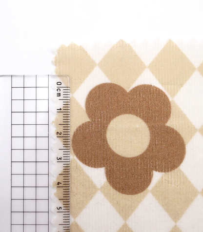 【25SS-120】レトロフラワー×ダイヤチェックプリントコーデュロイ　/0.5ｙあたり=～930円