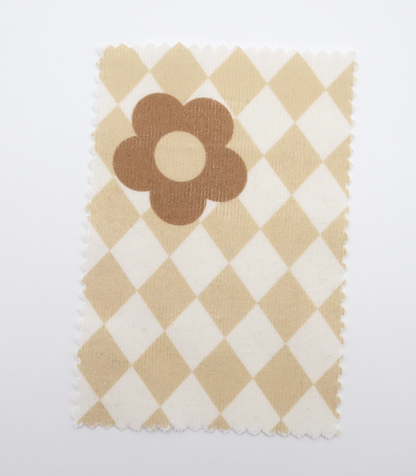 【25SS-120】レトロフラワー×ダイヤチェックプリントコーデュロイ　/0.5ｙあたり=～930円