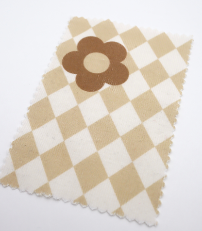 【25SS-120】レトロフラワー×ダイヤチェックプリントコーデュロイ　/0.5ｙあたり=～930円