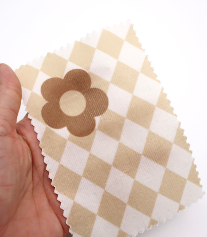 【25SS-120】レトロフラワー×ダイヤチェックプリントコーデュロイ　/0.5ｙあたり=～930円