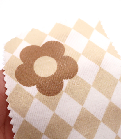 【25SS-120】レトロフラワー×ダイヤチェックプリントコーデュロイ　/0.5ｙあたり=～930円