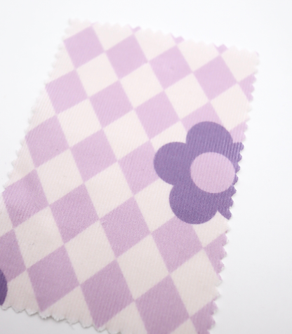 【25SS-120】レトロフラワー×ダイヤチェックプリントコーデュロイ　/0.5ｙあたり=～930円