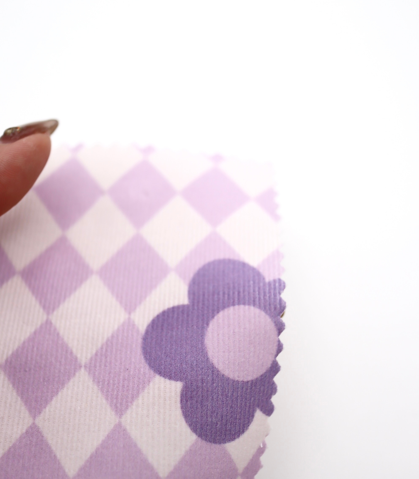 【25SS-120】レトロフラワー×ダイヤチェックプリントコーデュロイ　/0.5ｙあたり=～930円