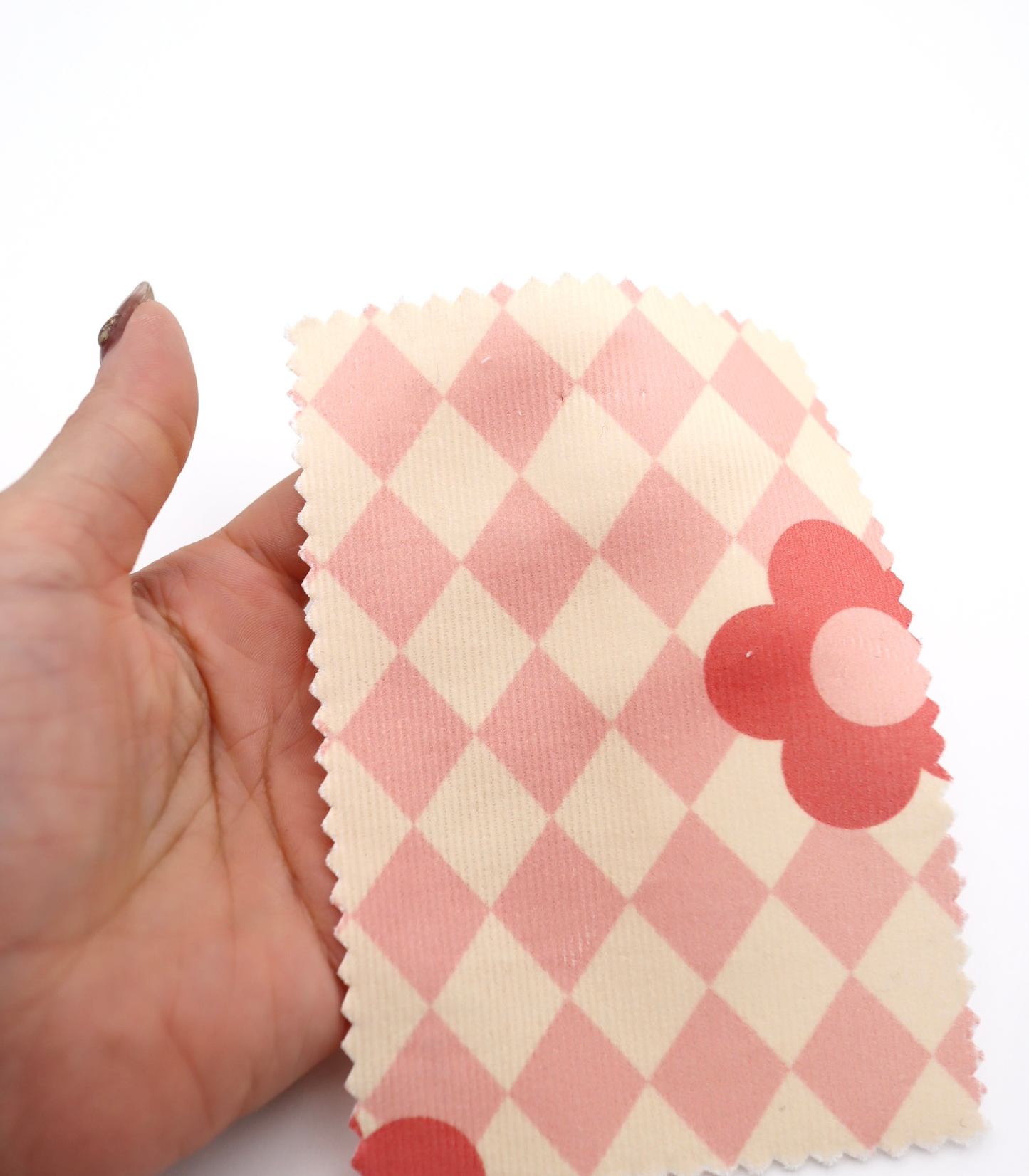 【25SS-120】レトロフラワー×ダイヤチェックプリントコーデュロイ　/0.5ｙあたり=～930円