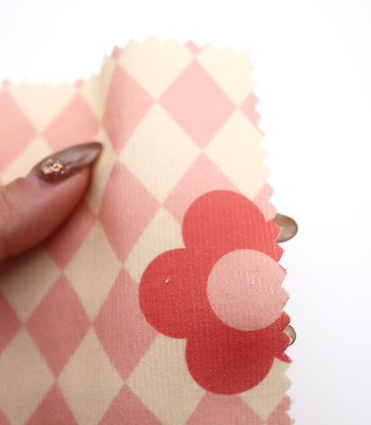 【25SS-120】レトロフラワー×ダイヤチェックプリントコーデュロイ　/0.5ｙあたり=～930円