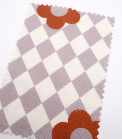 【25SS-120】レトロフラワー×ダイヤチェックプリントコーデュロイ　/0.5ｙあたり=～930円