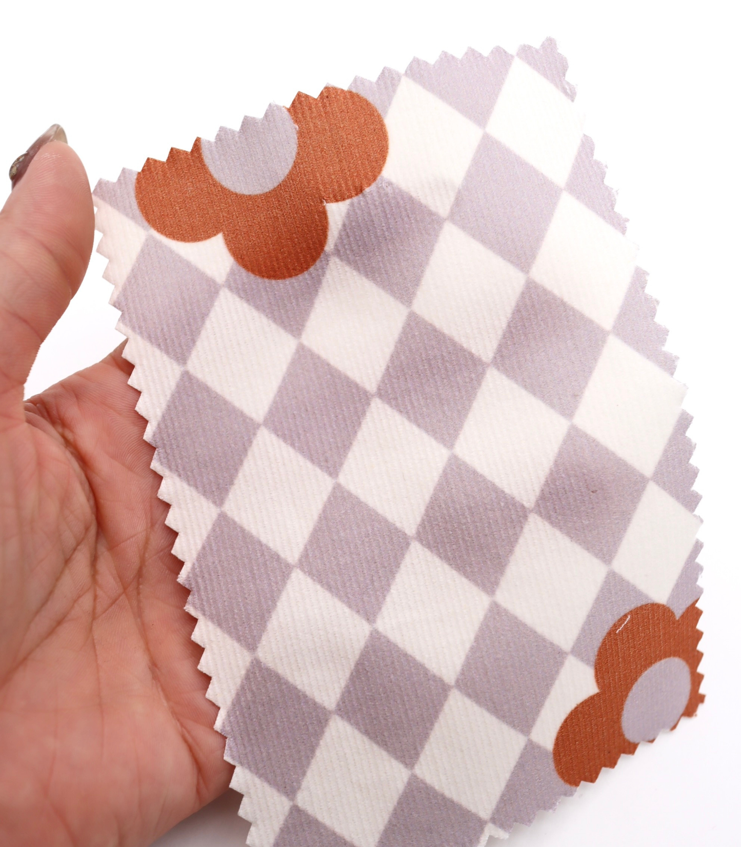 【25SS-120】レトロフラワー×ダイヤチェックプリントコーデュロイ　/0.5ｙあたり=～930円