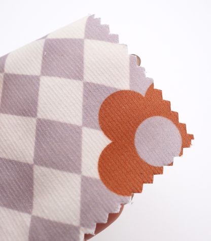 【25SS-120】レトロフラワー×ダイヤチェックプリントコーデュロイ　/0.5ｙあたり=～930円