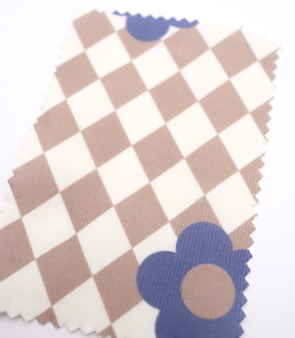 【25SS-120】レトロフラワー×ダイヤチェックプリントコーデュロイ　/0.5ｙあたり=～930円