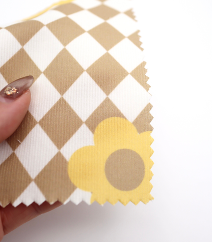 【25SS-120】レトロフラワー×ダイヤチェックプリントコーデュロイ　/0.5ｙあたり=～930円