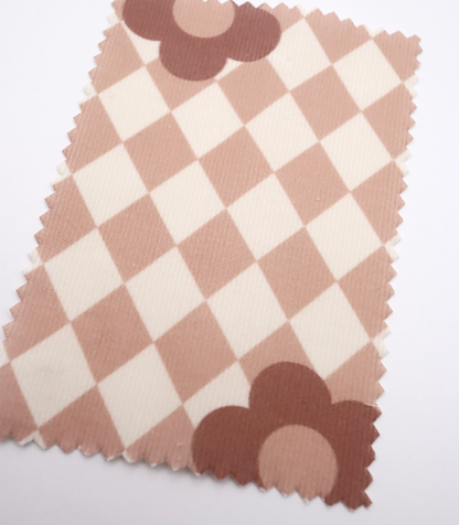 【25SS-120】レトロフラワー×ダイヤチェックプリントコーデュロイ　/0.5ｙあたり=～930円