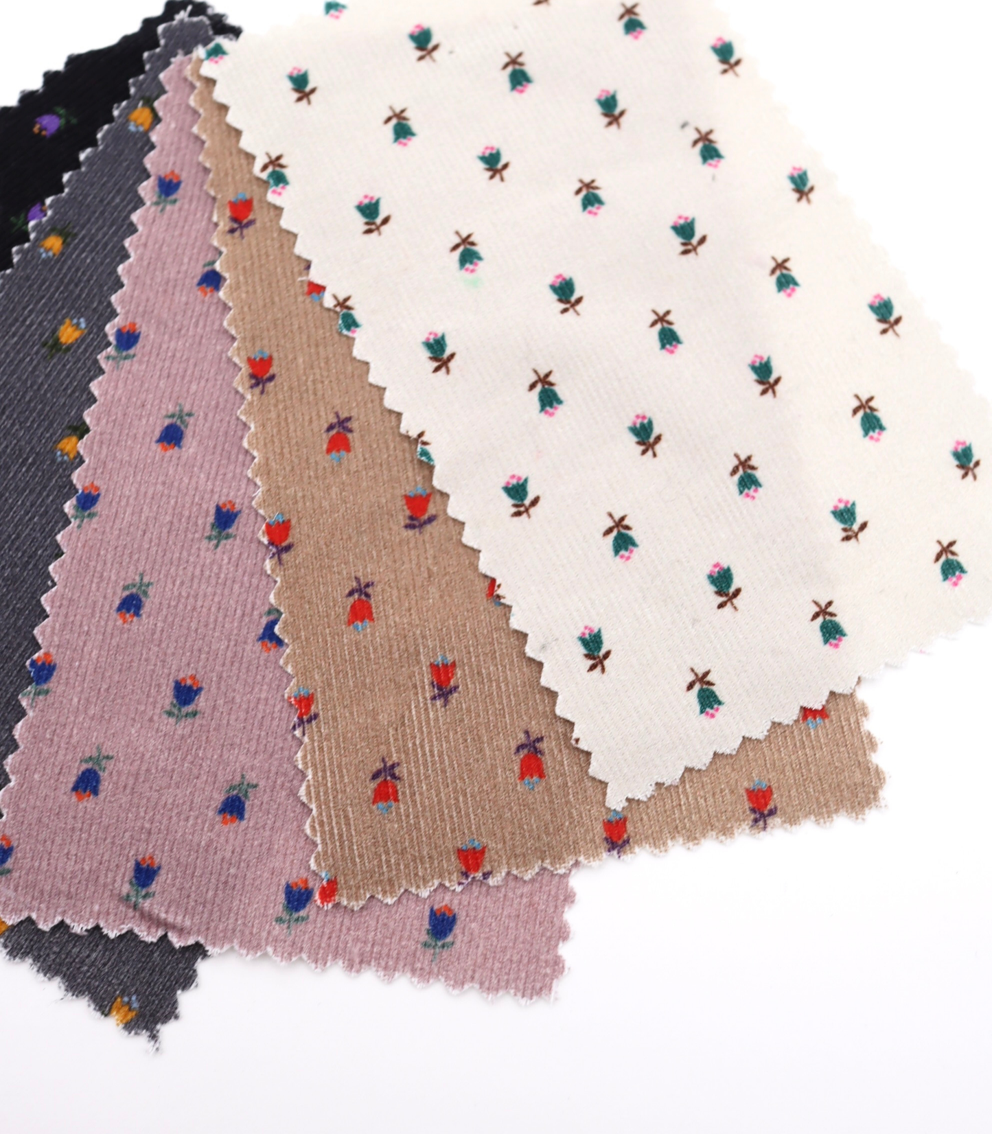 小花柄プリントコーデュロイ　韓国生地　東大門市場生地　細コール