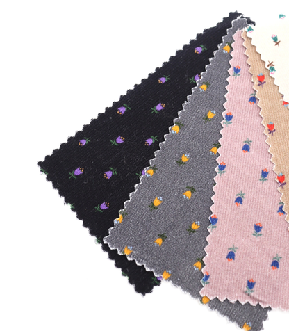 小花柄プリントコーデュロイ　韓国生地　東大門市場生地　細コール