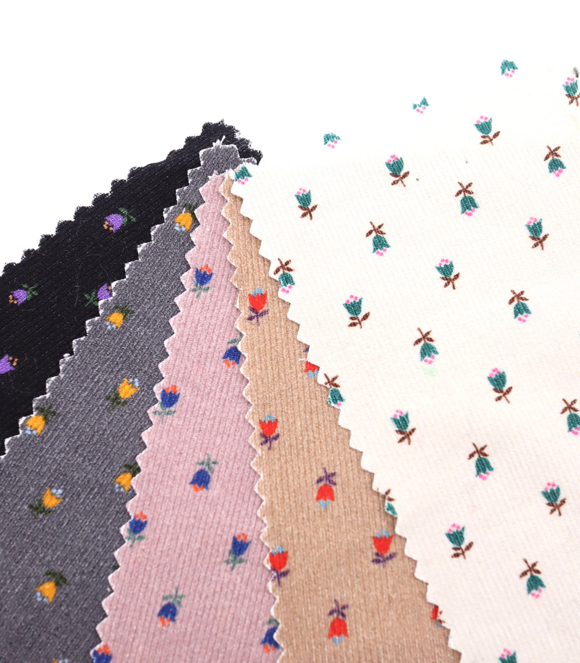 小花柄プリントコーデュロイ　韓国生地　東大門市場生地　細コール