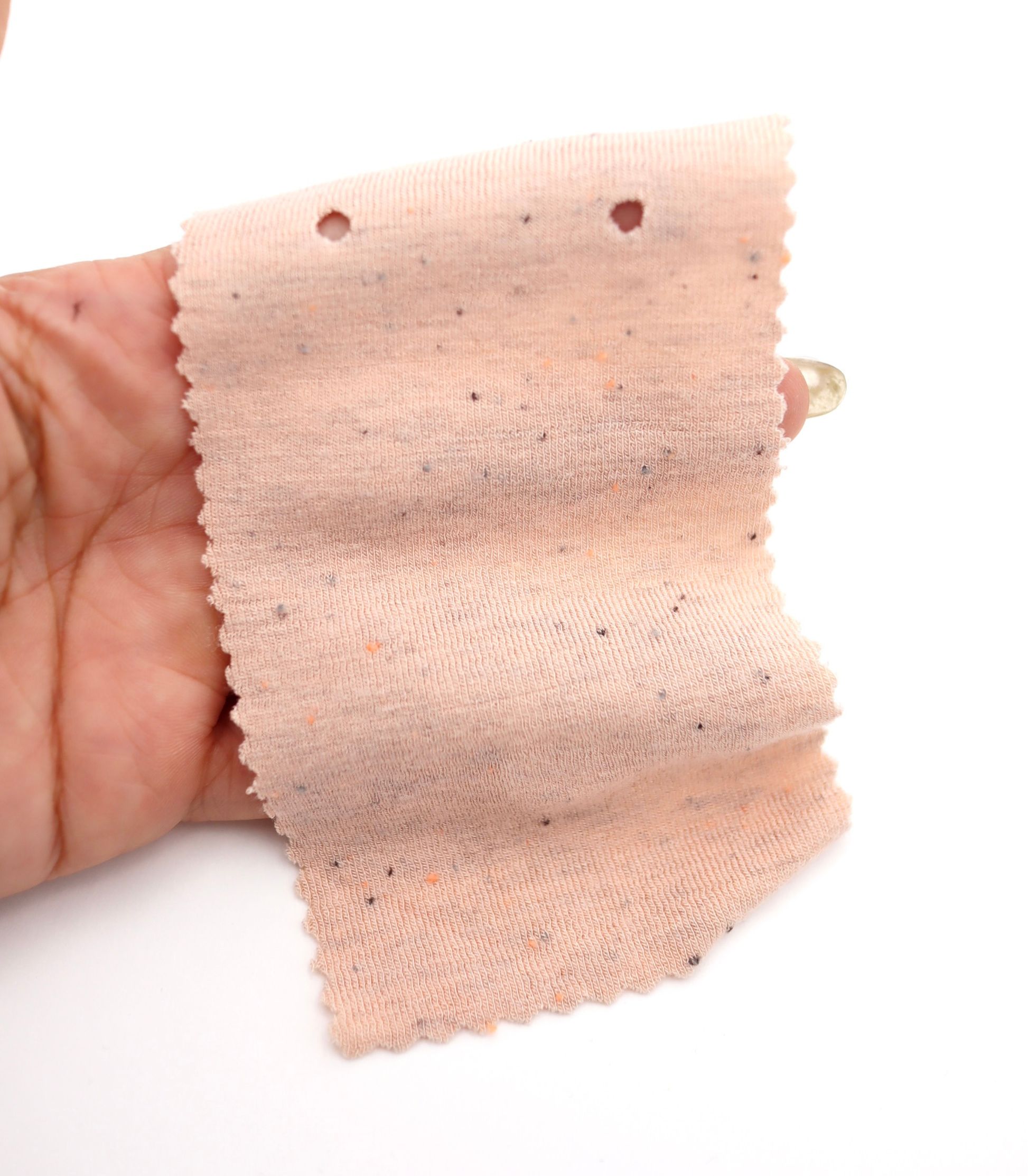 韓国生地カラフル糸入りつぶつぶフライス　ベージュ　透け感