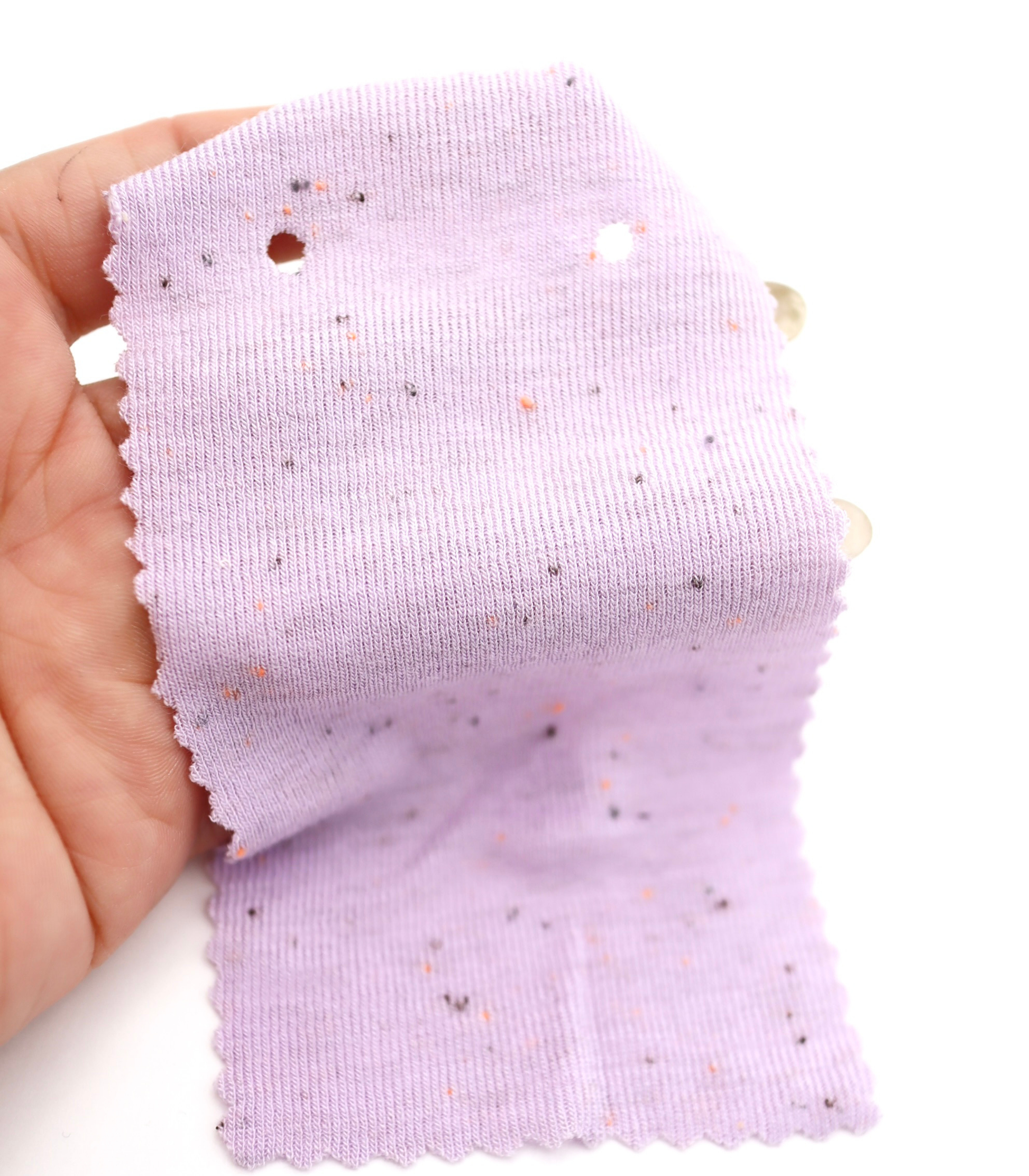 韓国生地カラフル糸入りつぶつぶフライス　ラベンダー　透け感