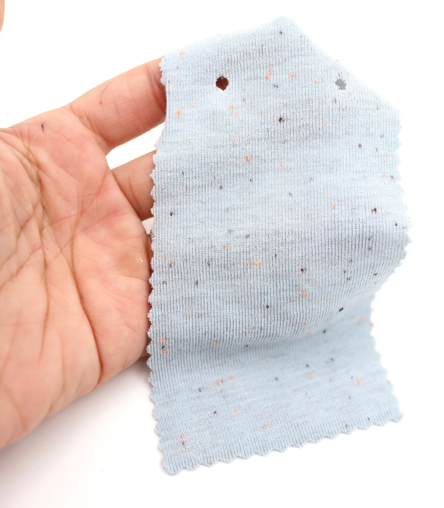 韓国生地カラフル糸入りつぶつぶフライス　サックス　透け感