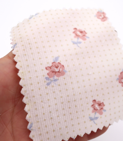 【25SS-114】ドット×ローズプリントコーデュロイ　/0.5ｙあたり=～835円