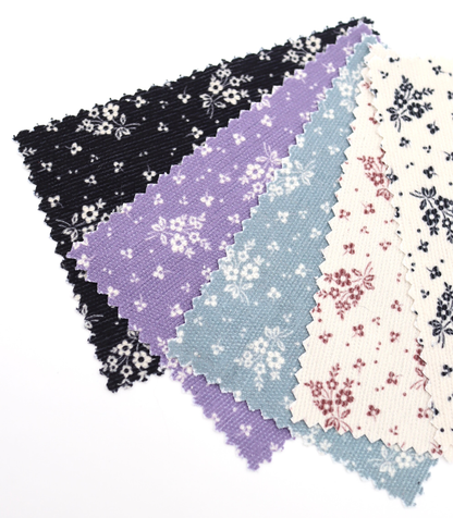 韓国生地　小花柄シルエットプリントコーデュロイ　東大門市場生地　