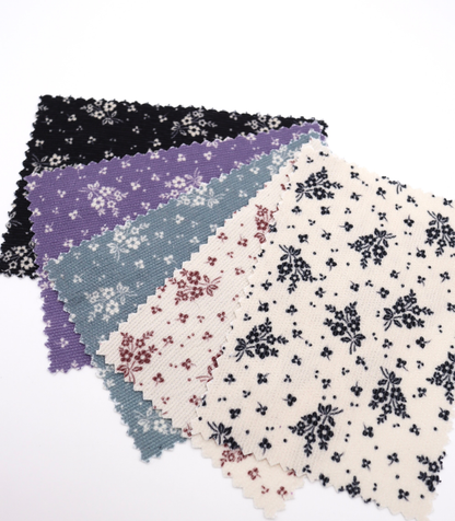 韓国生地　小花柄シルエットプリントコーデュロイ　東大門市場生地　