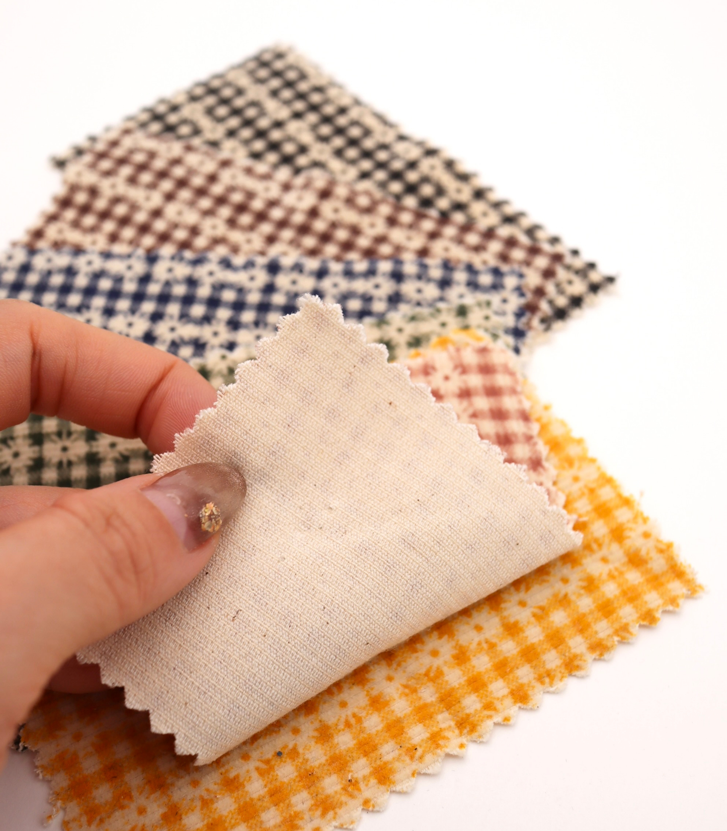 【25SS-129】小花ストライプ×ギンガムチェックプリントコーデュロイ　/0.5ｙあたり=～860円