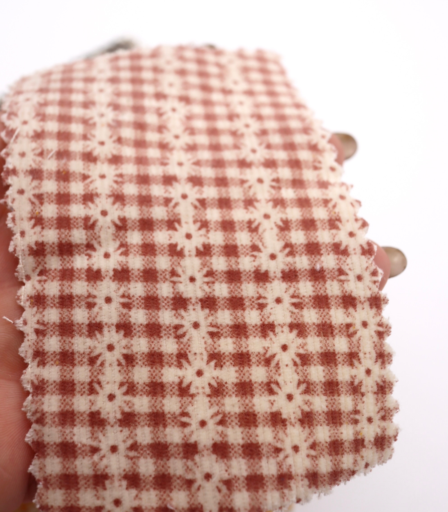 【25SS-129】小花ストライプ×ギンガムチェックプリントコーデュロイ　/0.5ｙあたり=～860円