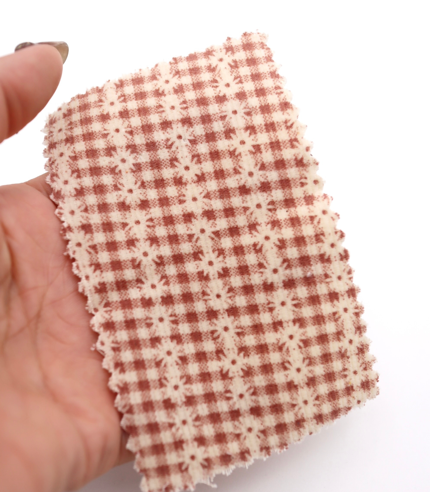 【25SS-129】小花ストライプ×ギンガムチェックプリントコーデュロイ　/0.5ｙあたり=～860円