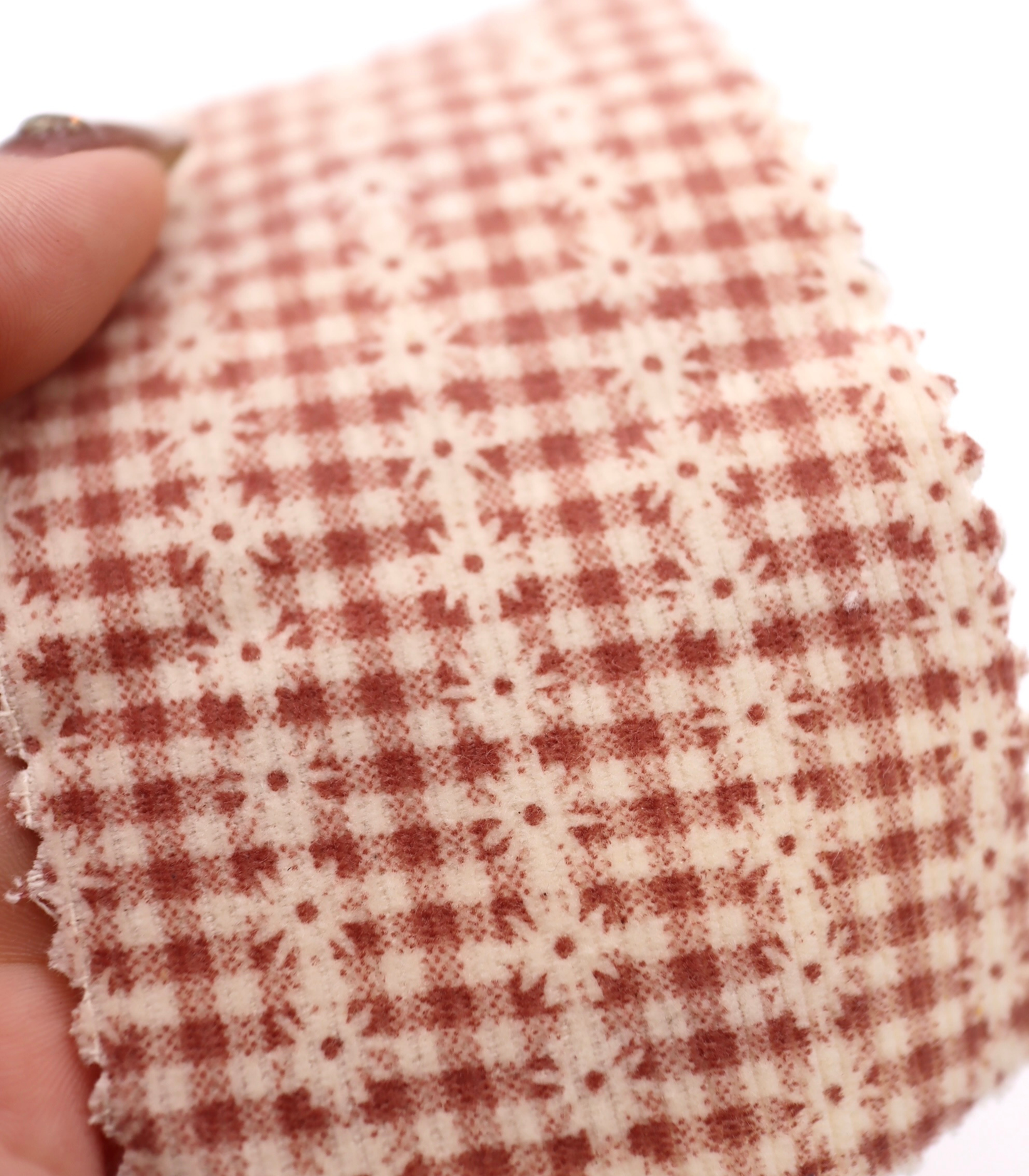 【25SS-129】小花ストライプ×ギンガムチェックプリントコーデュロイ　/0.5ｙあたり=～860円