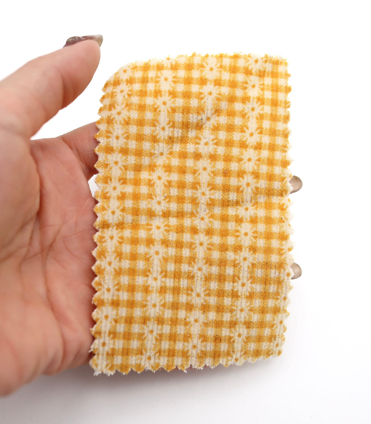 【25SS-129】小花ストライプ×ギンガムチェックプリントコーデュロイ　/0.5ｙあたり=～860円