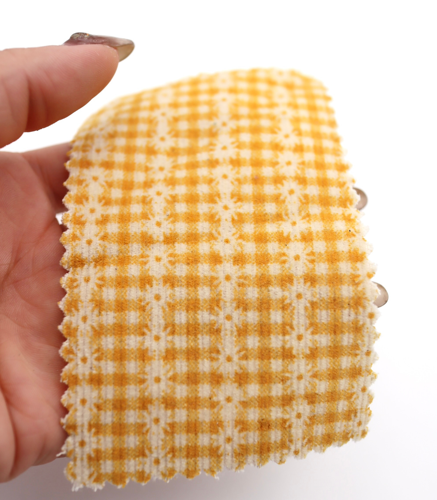 【25SS-129】小花ストライプ×ギンガムチェックプリントコーデュロイ　/0.5ｙあたり=～860円