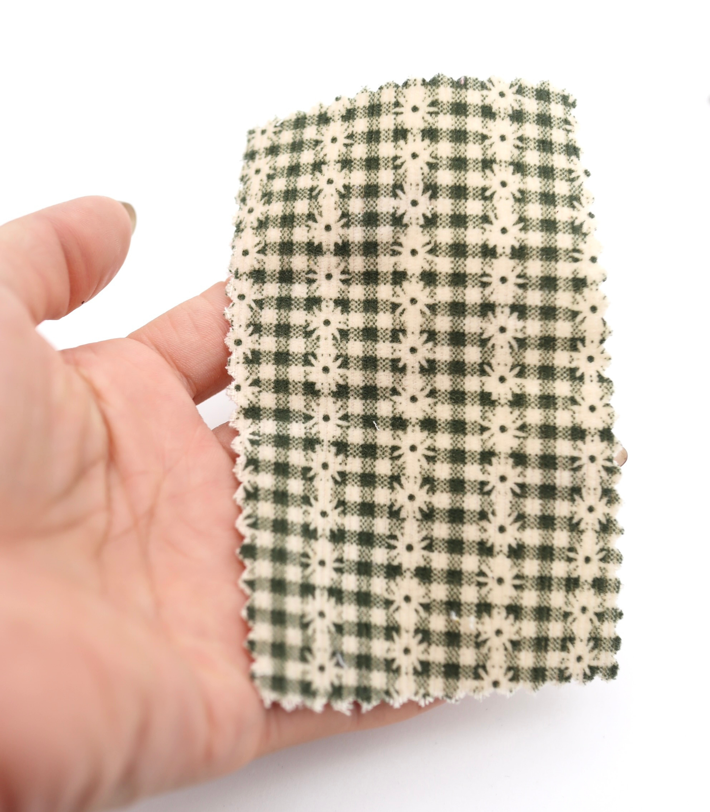 【25SS-129】小花ストライプ×ギンガムチェックプリントコーデュロイ　/0.5ｙあたり=～860円