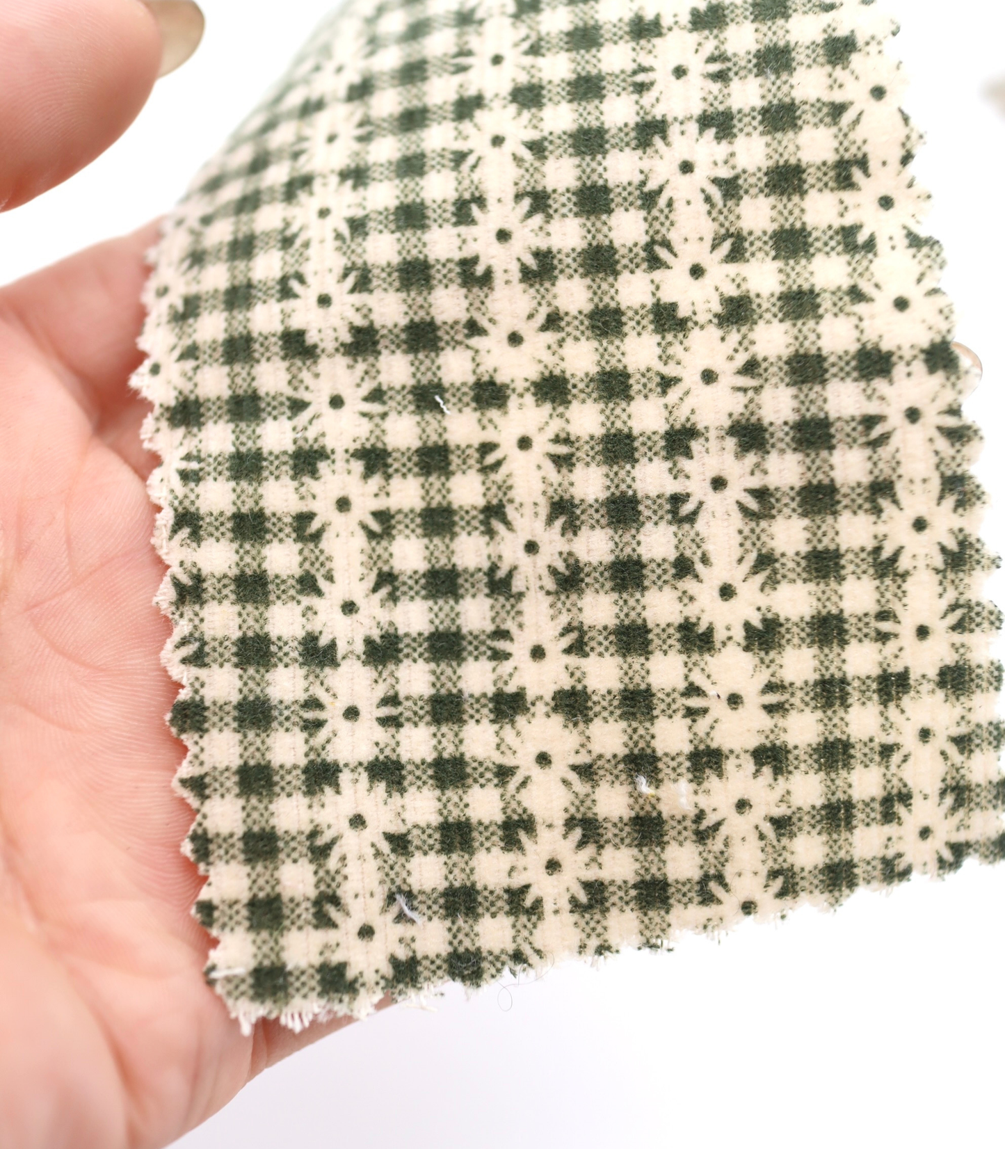 【25SS-129】小花ストライプ×ギンガムチェックプリントコーデュロイ　/0.5ｙあたり=～860円