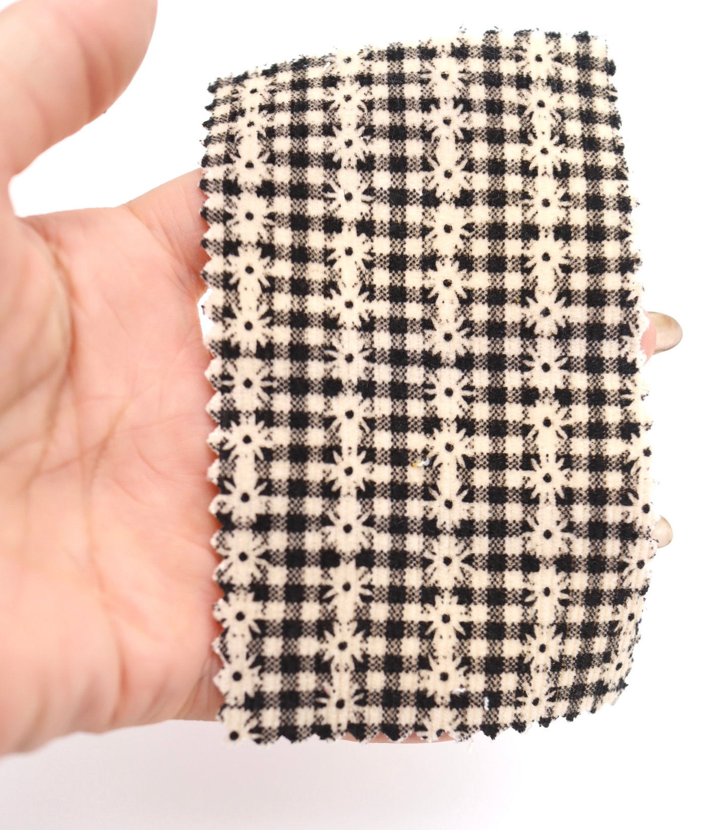 【25SS-129】小花ストライプ×ギンガムチェックプリントコーデュロイ　/0.5ｙあたり=～860円