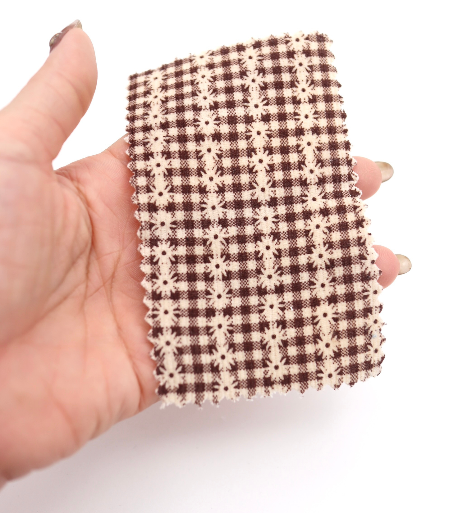 【25SS-129】小花ストライプ×ギンガムチェックプリントコーデュロイ　/0.5ｙあたり=～860円